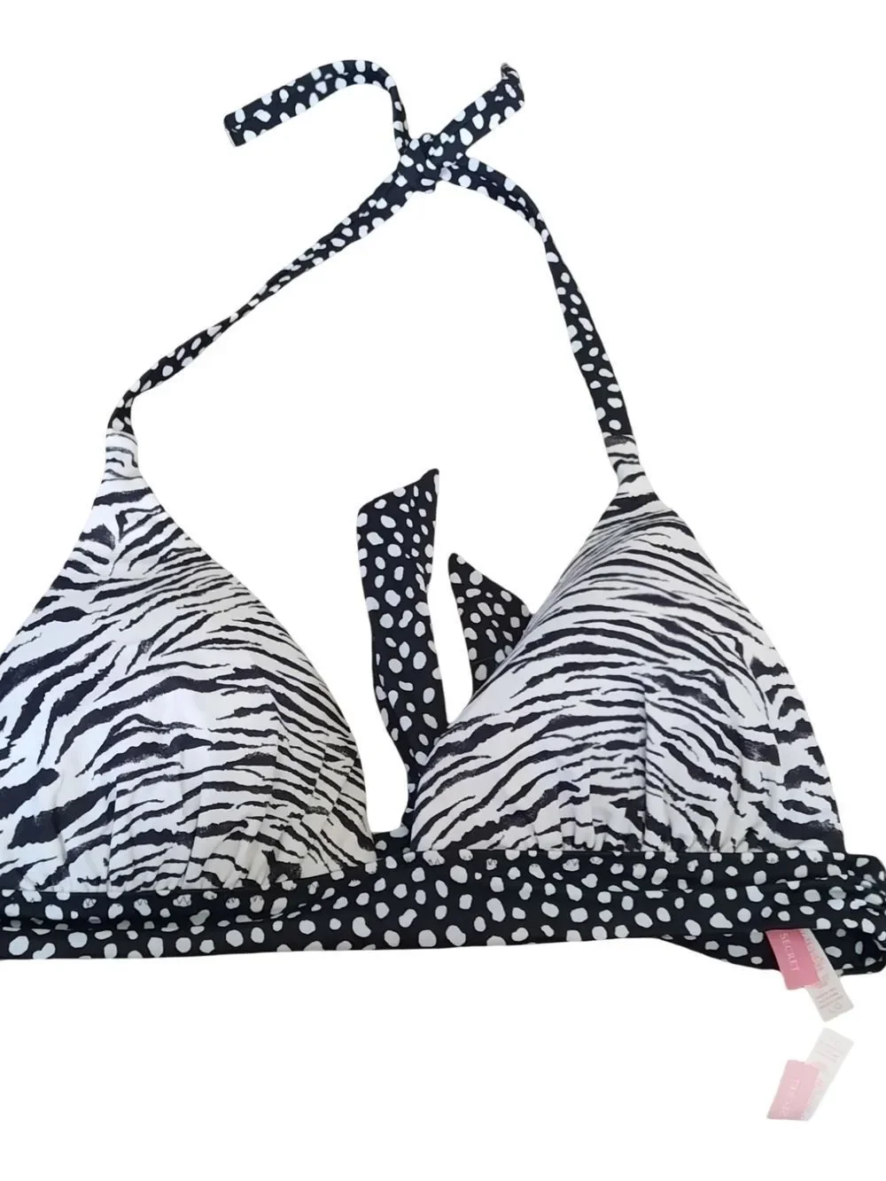 Victoria's Secret Black and White Polka Dot Triangle Bikini Top